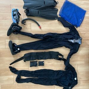 Scuba Diving, Snorkel, Fins, Mask, wetsuit, boots